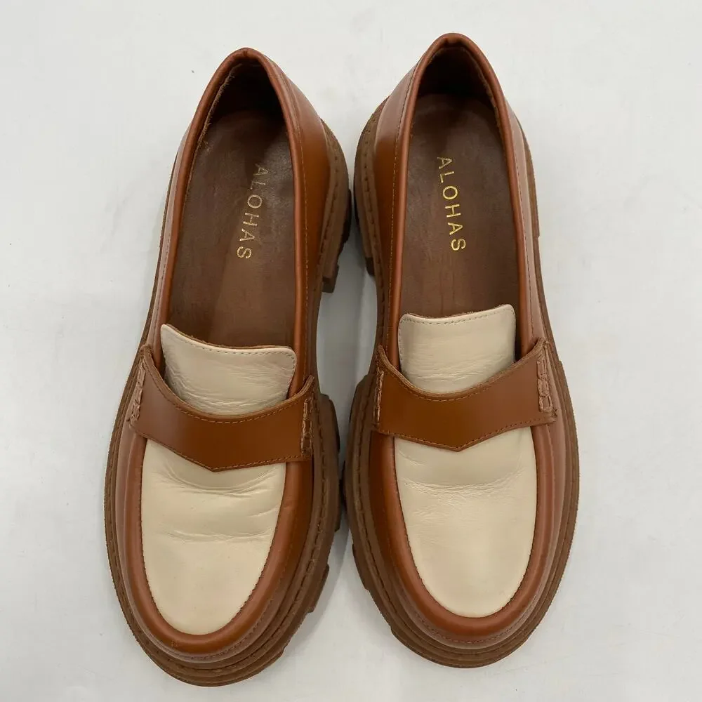 Alohas Tan & white trailblazers bicolor leather chunky loafers - Picture 4 of 11